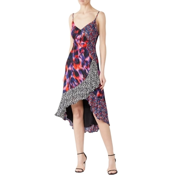 Parker Colleen Silk Colorful Mixed Fabrics Dress Size 0 - Picture 1 of 6